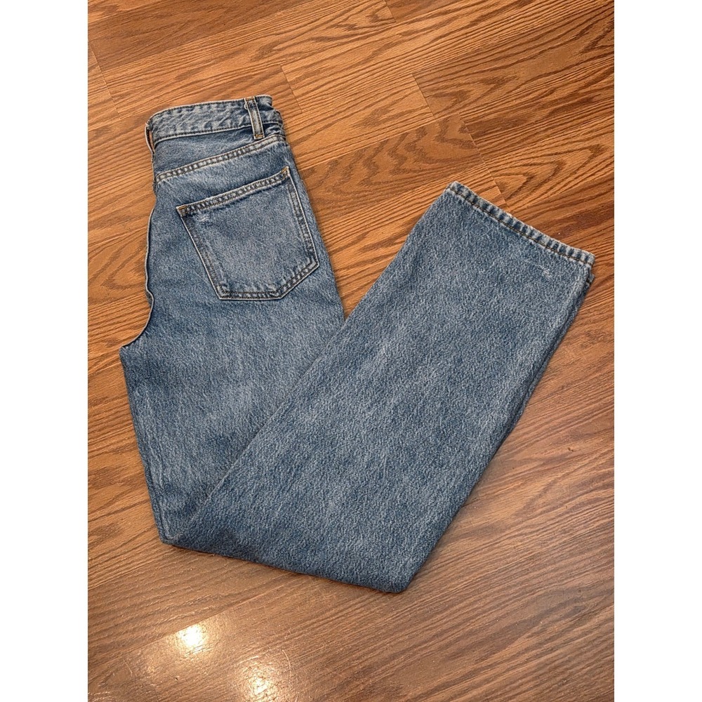 Zara Womens High Waisted Wide Leg Distressed Jeans Blue Ripped Denim Size 0
